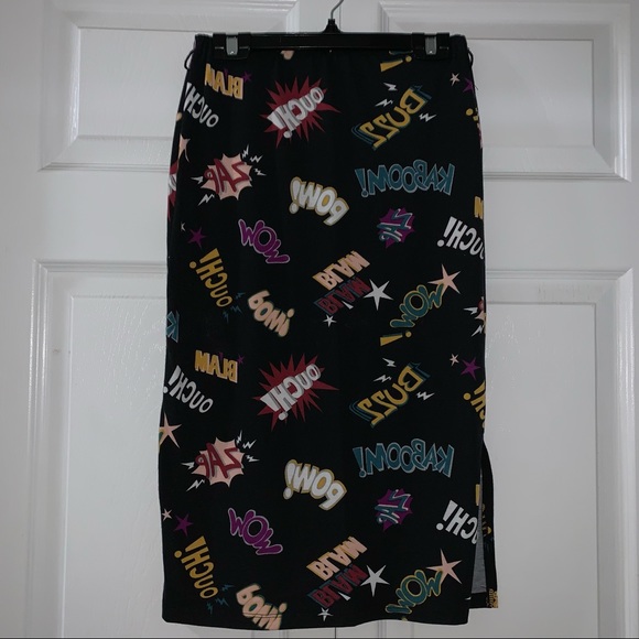 NEW Side Slit Midi Bodycon Graphic Skirt Split Thigh - Picture 2 of 9